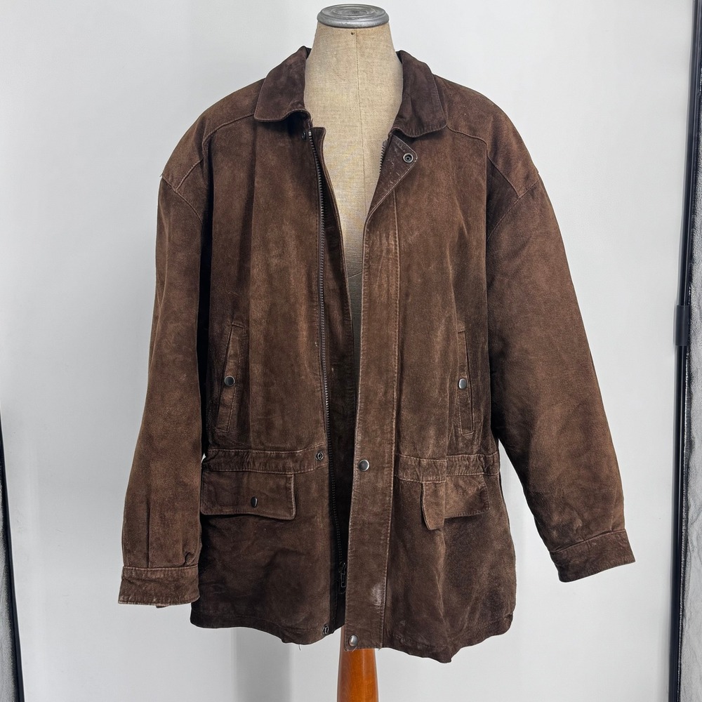 John Ashford Suede Field Jacket Mens L Brown Plaid Lined Rugged Barn Coat